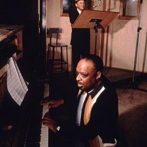 Frank Sinatra and Count Basie at a recording session, 1963. Color, printed later, 15x12.5, flushmounted, estate stamped. $1100 © 1978 Ted Allan MPTV