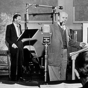 Frank Sinatra and Axel Stordahl in a recording session c1953