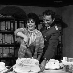 Elizabeth Taylor visiting husband Richard Burton in England during the making of Where Eagles Dare