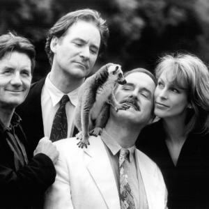 Still of John Cleese, Jamie Lee Curtis, Kevin Kline and Michael Palin in Fierce Creatures (1997)
