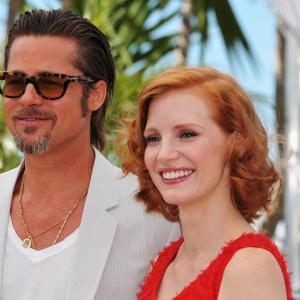 Brad Pitt and Jessica Chastain at event of The Tree of Life 2011