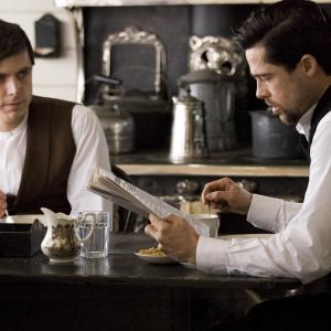 Still of Brad Pitt and Casey Affleck in The Assassination of Jesse James by the Coward Robert Ford 2007