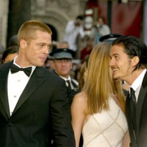 Brad Pitt Jennifer Aniston and Orlando Bloom at event of Troy 2004