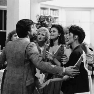 Still of Pierce Brosnan Delta Burke Jane Kaczmarek Clara Perryman and Monique van de Ven in Remington Steele 1982