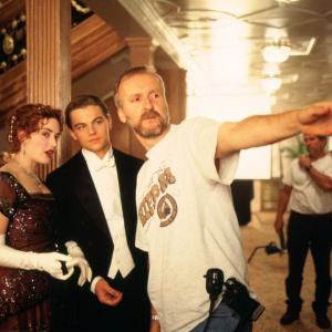 Still of James Cameron Leonardo DiCaprio and Kate Winslet in Titanikas 1997
