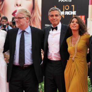 George Clooney Philip Seymour Hoffman Marisa Tomei Paul Giamatti and Evan Rachel Wood at event of Purvini zaidimai 2011