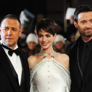 Russell Crowe Anne Hathaway and Hugh Jackman at event of Vargdieniai 2012