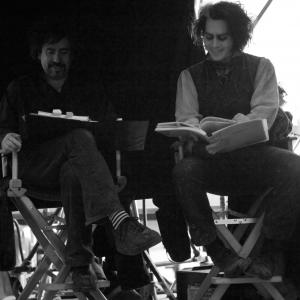Still of Johnny Depp and Tim Burton in Sweeney Todd The Demon Barber of Fleet Street 2007