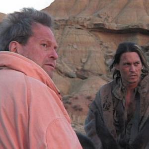 Still of Johnny Depp and Terry Gilliam in Lost in La Mancha (2002)