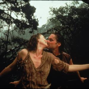 Still of Michael Douglas and Kathleen Turner in Romancing the Stone 1984