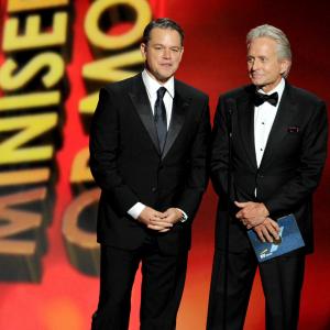 Michael Douglas and Matt Damon at event of The 65th Primetime Emmy Awards 2013