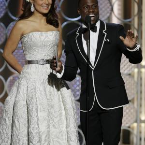 Salma Hayek and Kevin Hart at event of 72nd Golden Globe Awards (2015)