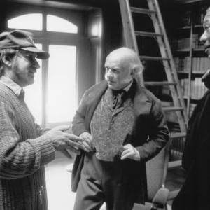 Still of Morgan Freeman, Anthony Hopkins and Steven Spielberg in Amistad (1997)