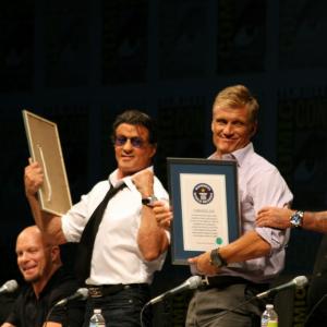 Sylvester Stallone and Dolph Lundgren are given Guinness World Record certificates commemorating Rocky as the highest grossing sports movie franchise at Comic-Con 2010
