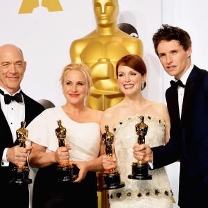 Patricia Arquette, Julianne Moore, J.K. Simmons and Eddie Redmayne at event of The Oscars (2015)