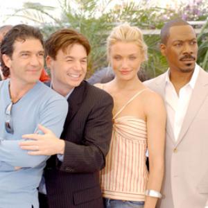 Antonio Banderas, Cameron Diaz, Mike Myers and Eddie Murphy at event of Srekas 2 (2004)