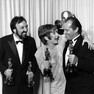 Jack Nicholson, Shirley MacLaine and James L. Brooks at event of The 56th Annual Academy Awards (1984)