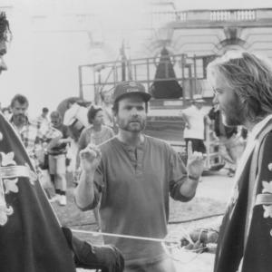 Still of Charlie Sheen Kiefer Sutherland Oliver Platt and Stephen Herek in The Three Musketeers 1993