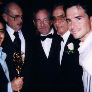 Matthew Settle with Steven Spielberg and others at the Emmy Awards