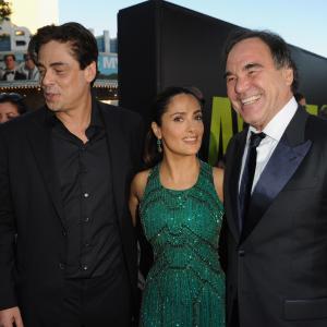 Salma Hayek, Oliver Stone and Benicio Del Toro at event of Laukiniai (2012)