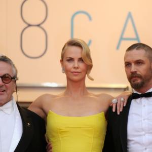 Charlize Theron George Miller and Tom Hardy at event of Paseles Maksas ituzio kelias 2015