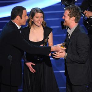 John Travolta, Glen Hansard and Markéta Irglová at event of The 80th Annual Academy Awards (2008)