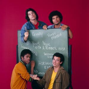 John Travolta, Robert Hegyes, Lawrence Hilton-Jacobs and Ron Palillo at event of Welcome Back, Kotter (1975)