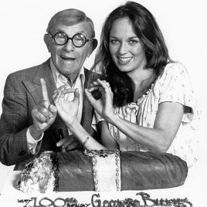 George Burns and Catherine Bach on the set of The Dukes of Hazard c 1982