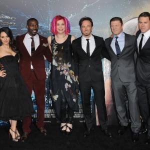Sean Bean, Mila Kunis, Kick Gurry, Lana Wachowski, Channing Tatum and David Ajala at event of Jupitere. Pabudimas (2015)