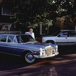 Ernest Borgnine and his 1972 Mercedes 280 SE and 1991 Ford Explorer at home