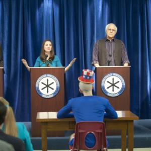 Still of Chevy Chase Joel McHale and Alison Brie in Community 2009