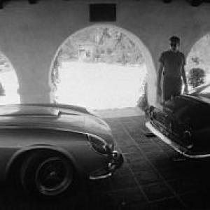James Coburn and his 250 GT and Lusso Ferrari at his LA home