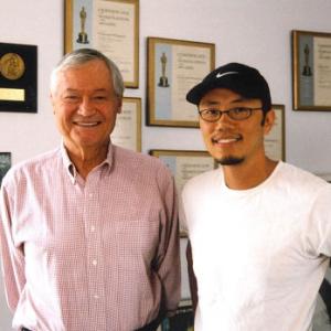 On location for a documentary on Amy Holden Jones. Left: Roger Corman. Right: Insung Hwang.