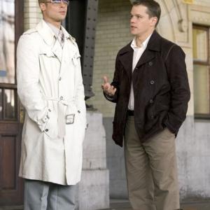 Still of Brad Pitt and Matt Damon in Oceans Twelve 2004