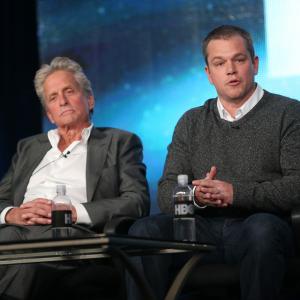 Michael Douglas and Matt Damon speak onstage during the Behind the Candelabra panel discussion at the HBO portion of the 2013 Winter TCA Tourduring 2013 Winter TCA Tour  Day 1