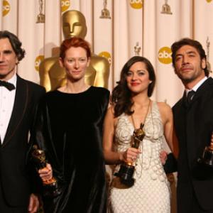 Daniel DayLewis Javier Bardem Marion Cotillard and Tilda Swinton at event of The 80th Annual Academy Awards 2008