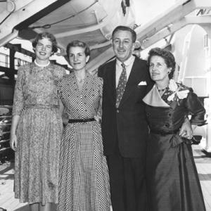 Walt Disney, with wife and daughters aboard the Queen Mary, early 1950s