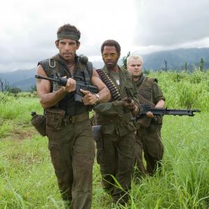 Still of Robert Downey Jr Ben Stiller and Jack Black in Griaustinis tropikuose 2008