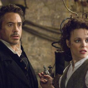 Still of Robert Downey Jr. and Rachel McAdams in Sherlock Holmes (2009)