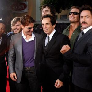 Tom Cruise, Matthew McConaughey, Robert Downey Jr., Ben Stiller, Jack Black, Bill Hader and Brandon T. Jackson at event of Griaustinis tropikuose (2008)