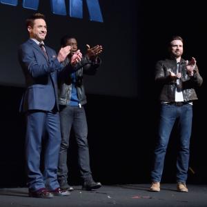 Robert Downey Jr Chris Evans and Chadwick Boseman at event of Black Panther 2018