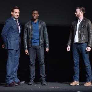 Robert Downey Jr Chris Evans and Chadwick Boseman at event of Black Panther 2018