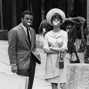 Natalie Wood and Peter Falk during a break from the movie Penelope 1966
