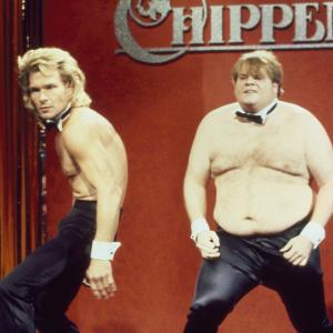 Chris Farley and Patrick Swayze at event of Saturday Night Live 1975