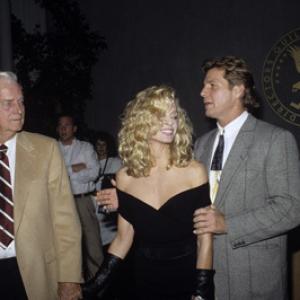 Farrah Fawcett, her father James and Ryan O'Neal at a screening for the television mini-series 