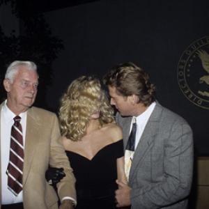 Farrah Fawcett, her father James and Ryan O'Neal at a screening for the television mini-series 
