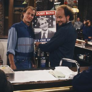 Still of Woody Harrelson and Kelsey Grammer in Cheers 1982