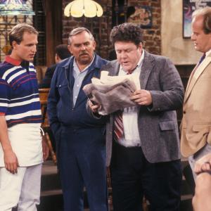 Still of Woody Harrelson Kelsey Grammer and George Wendt in Cheers 1982