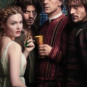Still of Jeremy Irons Holliday Grainger David Oakes and Franois Arnaud in Bordzijos 2011