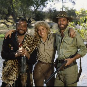 Still of Sharon Stone Richard Chamberlain and James Earl Jones in Allan Quatermain and the Lost City of Gold 1986